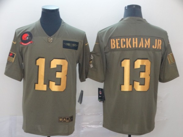 Men's Cleveland Browns #13 Odell Beckham Jr. 2019 Olive/Gold Salute To Service Limited Jersey