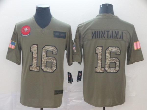 Men's San Francisco 49ers #16 Joe Montana 2019 Olive/Camo Salute To Service Limited jersey