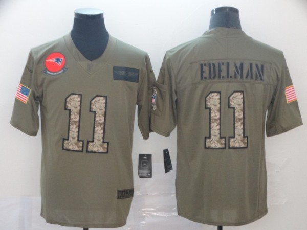 Men's New England Patriots #11 Julian Edelman 2019 Olive/Camo Salute To Service Limited Jersey