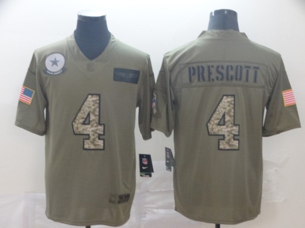 Men's Dallas Cowboys #4 Dak Prescott 2019 Olive/Camo Salute To Service Limited Jersey