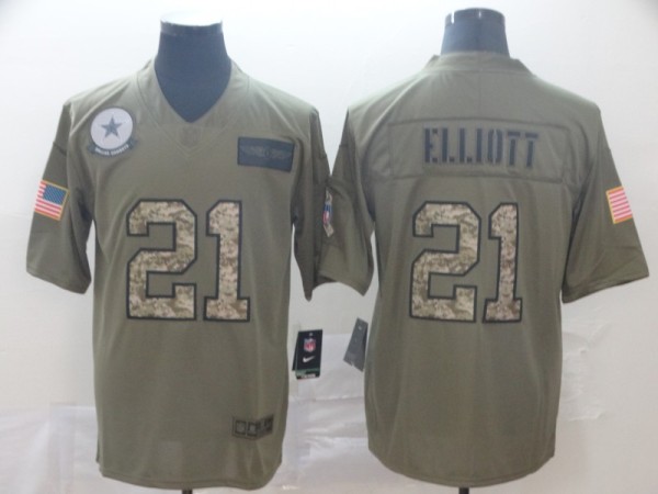 Men's Dallas Cowboys #21 Ezekiel Elliott 2019 Olive/Camo Salute To Service Limited Jersey