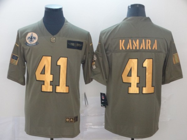 Men's New Orleans Saints #41 Alvin Kamara 2019 Olive/Gold Salute To Service Limited Jersey