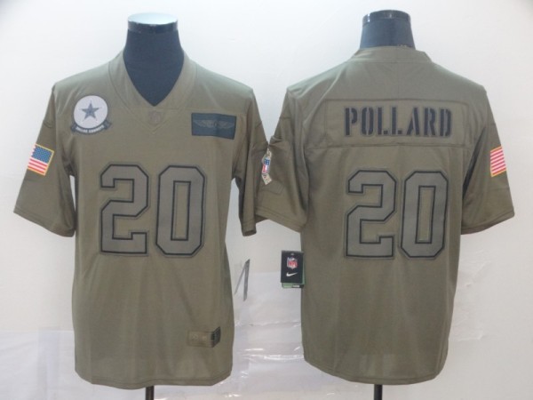 Men's Dallas Cowboys #20 Tony Pollard 2019 Olive Salute To Service Limited Men Jersey