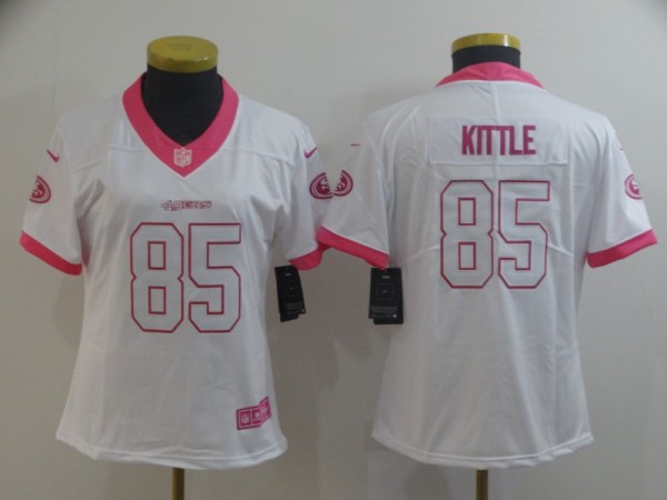 Women's Nike San Francisco 49ers #85 George Kittle White/Pink Vapor Untouchable Limited Jersey