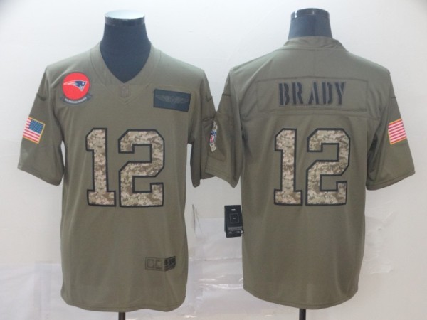 Men's New England Patriots #12 Tom Brady 2019 Olive/Camo Salute To Service Limited Jersey