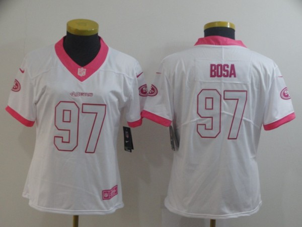 Women's Nike San Francisco 49ers #97 Nick Bosa White/Pink Vapor Untouchable Limited Jersey