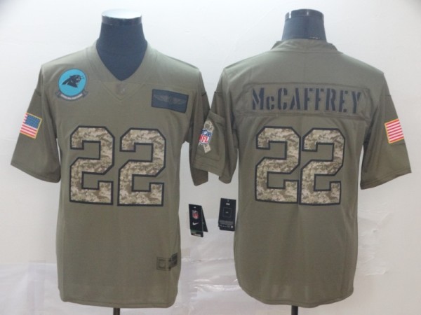 Men's Carolina Panthers #22 Christian McCaffrey 2019 Olive/Camo Salute To Service Limited Jersey