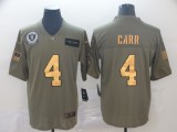 Men's Raiders #4 Carr 2019 Olive/Gold Salute To Service Limited Jersey