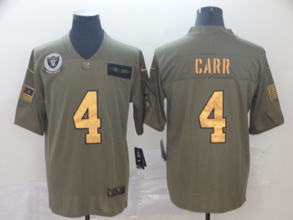 Men's Raiders #4 Carr 2019 Olive/Gold Salute To Service Limited Jersey