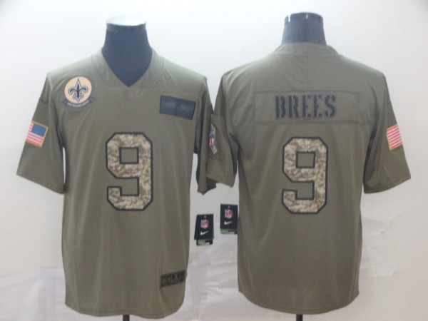 Men's New Orleans Saints #9 Drew Brees 2019 Olive/Camo Salute To Service Limited Jersey