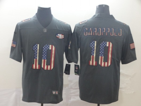 Men's San Francisco 49ers #10 Jimmy Garoppolo Grey 2019 Salute To Service USA Flag Limited Jersey