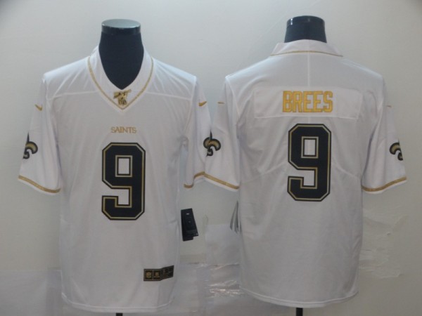 Men's New Orleans Saints #9 Drew Brees White 2019 100th Season Golden Edition Limited Jersey