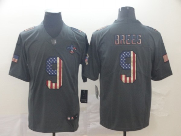 Men's New Orleans Saints #9 Drew Brees Grey 2019 Salute To Service USA Flag Fashion Limited Jersey