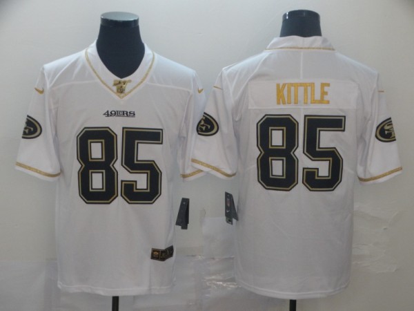 Men's San Francisco 49ers #85 George Kittle White 2019 100th Season Golden Edition Limited Jersey