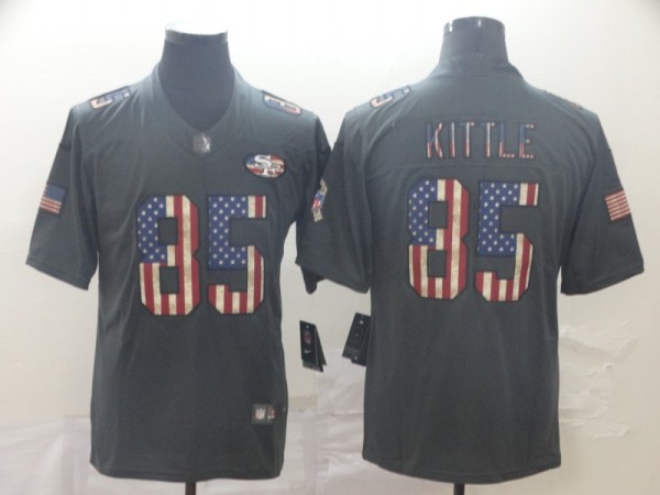 Men's San Francisco 49ers #85 George Kittle Grey 2019 Salute To Service USA Flag Fashion Limited Jersey