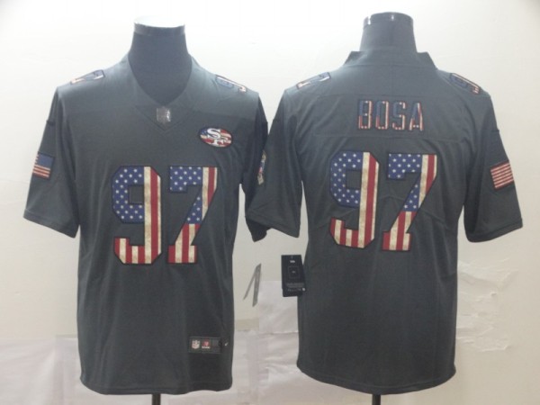 Men's San Francisco 49ers #97 Nick Bosa Grey 2019 Salute To Service USA Flag Fashion Limited Jersey