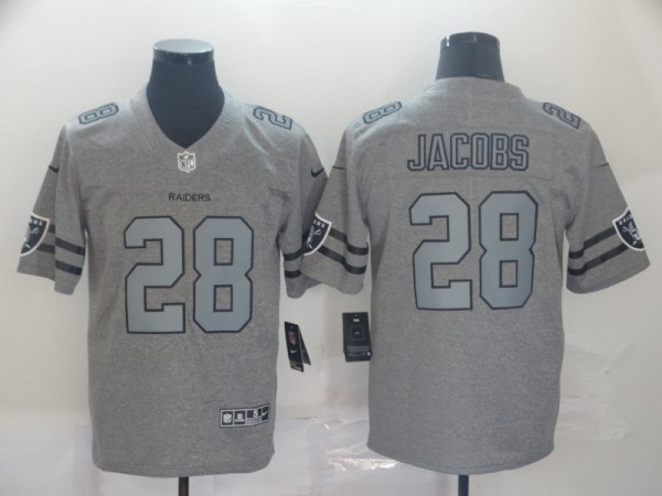 Men's Raiders #28 Josh Jacobs 2019 Gray Gridiron Team Logo Limited Jersey