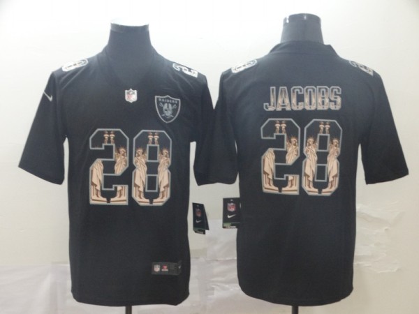 Men's Raiders #28 Josh Jacobs 2019 Black Statue Of Liberty Limited Jersey