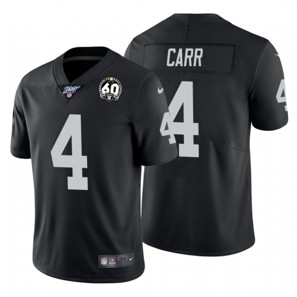 Men's Oakland Raiders #4 Derek Carr Black 60th Anniversary Vapor With C Patch Limited Jersey