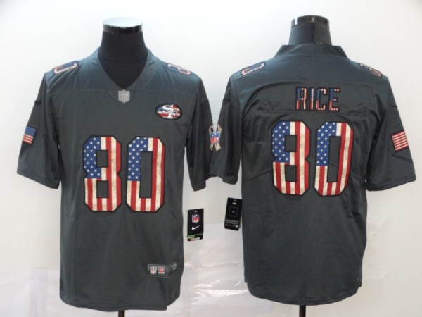 Men's San Francisco 49ers #80 Jerry Rice Grey 2019 Salute To Service USA Flag Fashion Limited Jersey