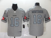 Men's San Francisco 49ers #16 Joe Montana 2019 Gray Gridiron Team Logo Limited Jersey