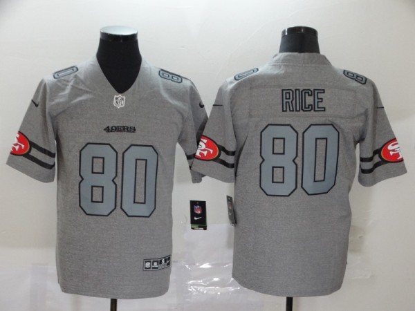 Men's San Francisco 49ers #80 Jerry Rice 2019 Gray Gridiron Team Logo Limited Jersey