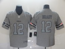 Men's New England Patriots #12 Tom Brady 2019 Gray Gridiron Team Logo Limited Jersey