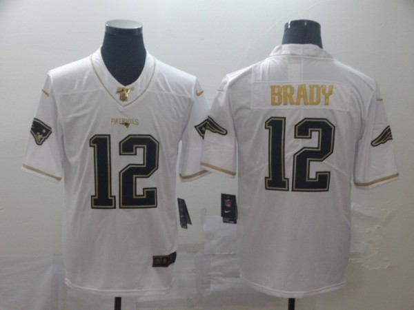 Men's New England Patriots #12 Tom Brady White 2019 100th Season Golden Edition Limited Jersey