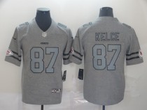 Men's Kansas City Chiefs #87 Travis Kelce 2019 Gray Gridiron Team Logo Limited Jersey