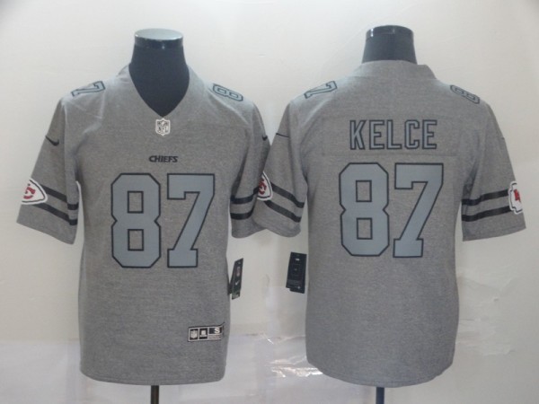 Men's Kansas City Chiefs #87 Travis Kelce 2019 Gray Gridiron Team Logo Limited Jersey