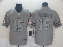 Men's Kansas City Chiefs #15 Patrick Mahomes 2019 Gray Gridiron Team Logo Limited Jersey