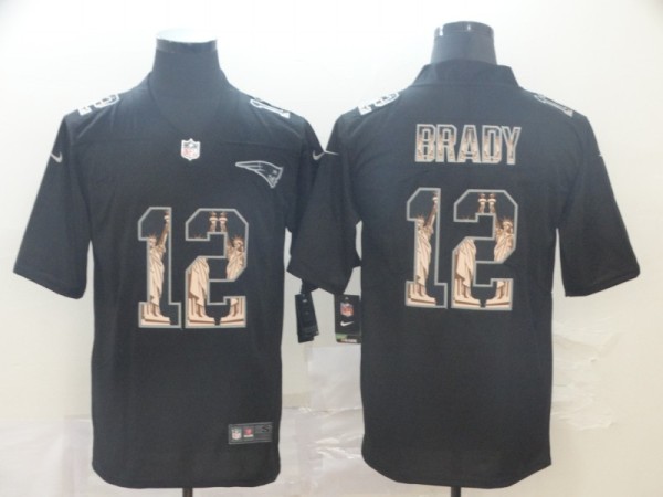 Men's New England Patriots #12 Tom Brady 2019 Black Statue Of Liberty Limited Jersey