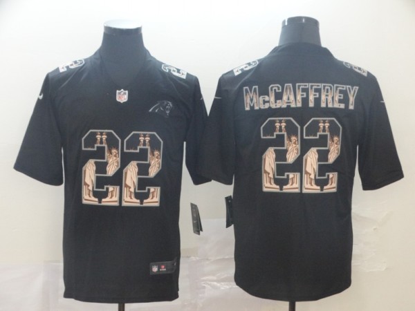 Men's Carolina Panthers #22 Christian McCaffrey 2019 Black Statue Of Liberty Limited Stitched Jersey