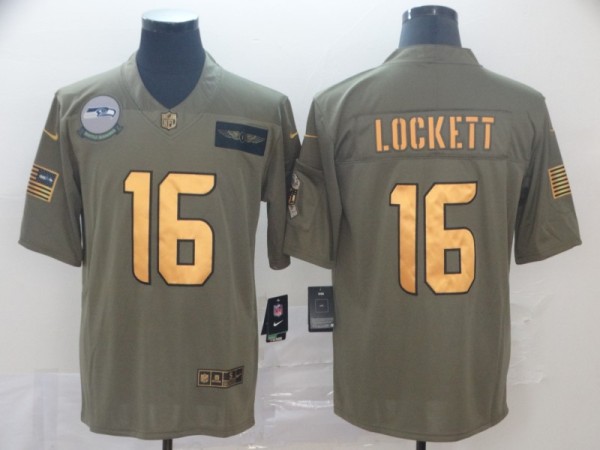 Men's Seattle Seahawks #16 Lockett 2019 Olive/Gold Salute To Service Limited Jersey