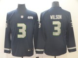 Men's Seattle Seahawks #3 Russell Wilson Navy Scarlet Therma Long Sleeve Limited Jersey