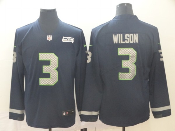 Men's Seattle Seahawks #3 Russell Wilson Navy Scarlet Therma Long Sleeve Limited Jersey