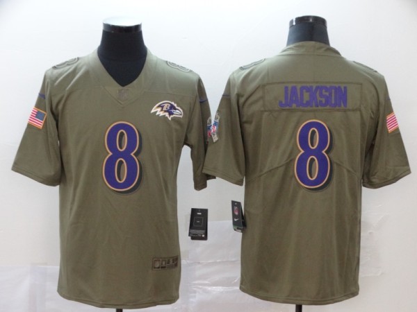 Men's Baltimore Ravens #8 Lamar Jackson Green Salute To Service Stitched NFL Jersey