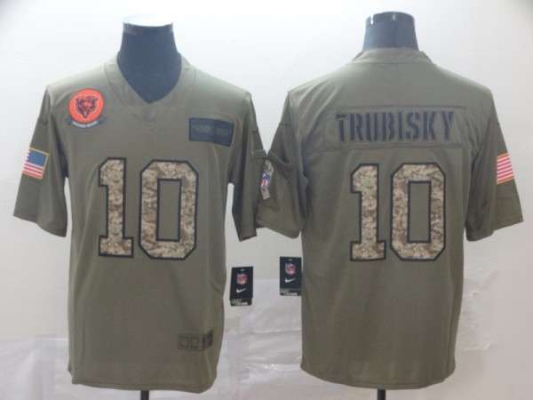 Men's Chicago Bears #10 Mitchell Trubisky 2019 Olive/Camo Salute To Service Limited Jersey