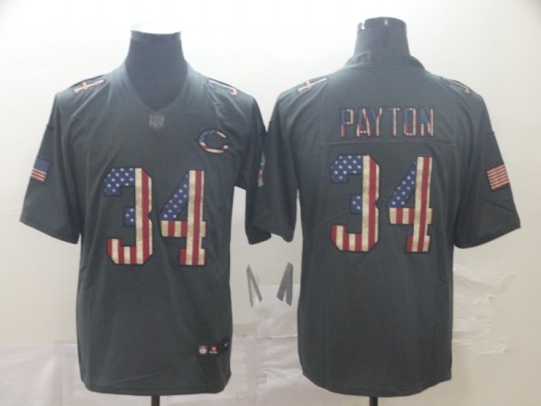 Men's Chicago Bears #34 Walter Payton Grey 2019 Salute To Service USA Flag Fashion Limited Jersey