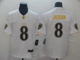 Men's Baltimore Ravens #8 Lamar Jackson White 2019 100th Season Golden Edition Limited Jersey