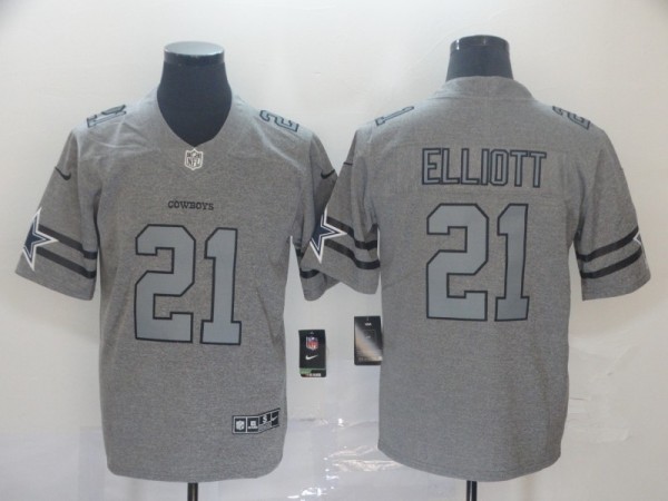 Men's Dallas Cowboys #21 Ezekiel Elliott 2019 Gray Gridiron Team Logo Limited Jersey