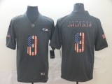 Men's Baltimore Ravens #8 Lamar Jackson Grey 2019 Salute To Service USA Flag Fashion Limited Jersey