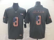 Men's Baltimore Ravens #8 Lamar Jackson Grey 2019 Salute To Service USA Flag Fashion Limited Jersey