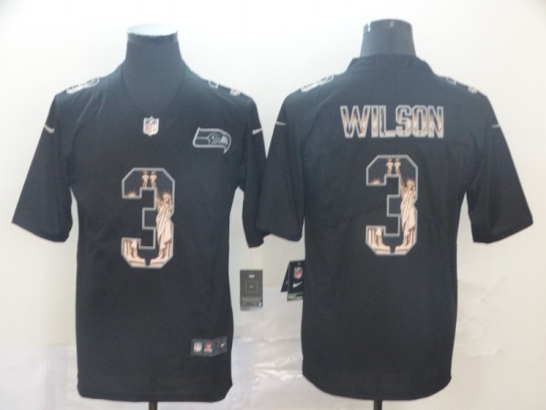 Men's Seattle Seahawks #3 Russell Wilson 2019 Black Statue Of Liberty Limited Jersey