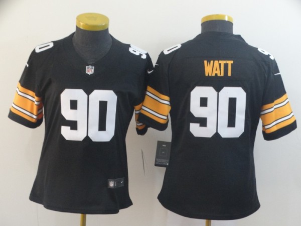 Women New Nike Pittsburgh Steelers #90 Watt Black Vapor Untouchable Limited Jersey