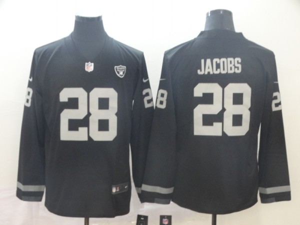 Men's Nike Raiders #28 Josh Jacobs Black Therma Long Sleeve Jersey