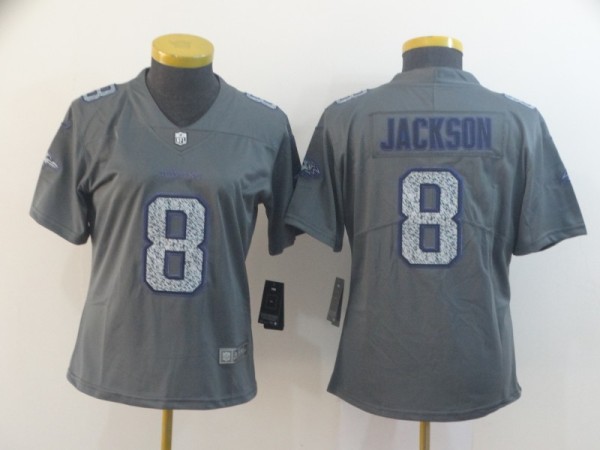 Women's Baltimore Ravens #8 Lamar Jackson 2019 Gray Fashion Static Limited Jersey