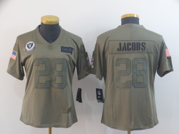 Women Nike Raiders #28 Josh Jacobs Olive 2019 Salute To Service Limited Jersey