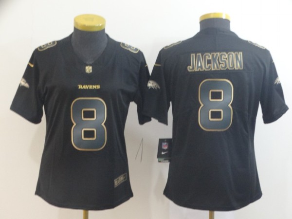 Women Nike Ravens #8 Lamar Jackson Black Gold Vapor Untouchable Limited Jersey