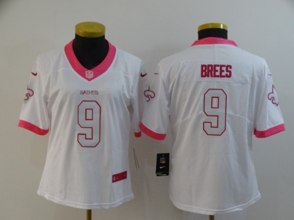 Wome New Orleans Saints #9 Brees White/Pink Vapor Untouchable Limited Jersey